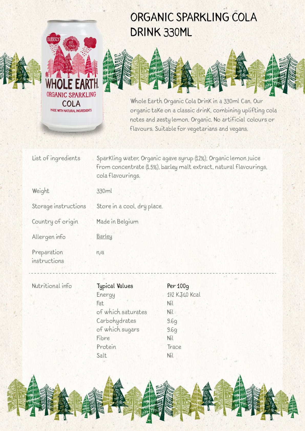 Organic Sparkling Cola Drink 330ml